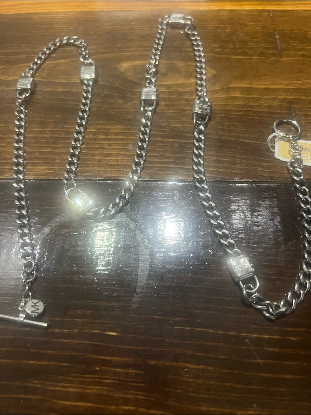 Michael Kors Silver-Tone Link Necklace with lock accents each stamped NWT